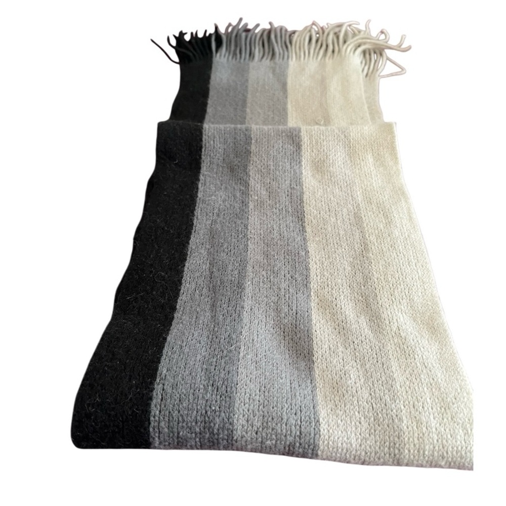 Selecta Brand Stripped Acrylic Scarf. Black, Gray & White Pre owned